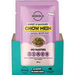 Twelve 40g sachets of Mingle Chow Mein All Natural Recipe Base arranged on a white background.
