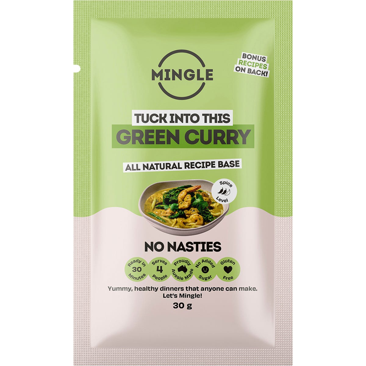 Mingle Green Curry All Natural Recipe Base 30g pack of 12 for quick, healthy Thai weeknight meals.