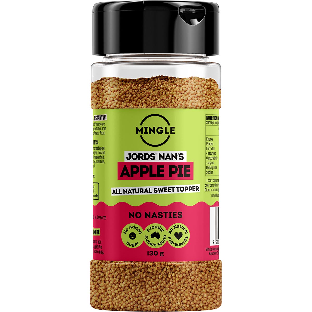 130g jar of Mingle Jord's Nan's Apple Pie All Natural Sweet Topper with apple and cinnamon.