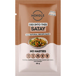 Mingle Satay All Natural Recipe Base 30g sachet 12-pack with a satay stir-fry image on a white background.