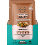 Side view of Mingle Satay Recipe Base 30g sachet showing product features and natural ingredients.