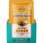 Back of Mingle Smokey Chipotle Tacos sachet with nutrition facts, ingredients, and preparation instructions.