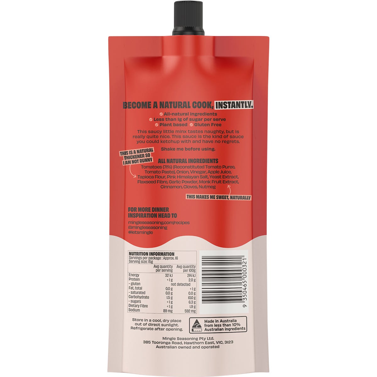 Mingle Tomato All Natural Sauce 250g (Pack of 10) Payless 4 Organics