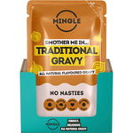 Back of Mingle Traditional Gravy 170g pouch showing nutrition facts, ingredients, and preparation instructions.