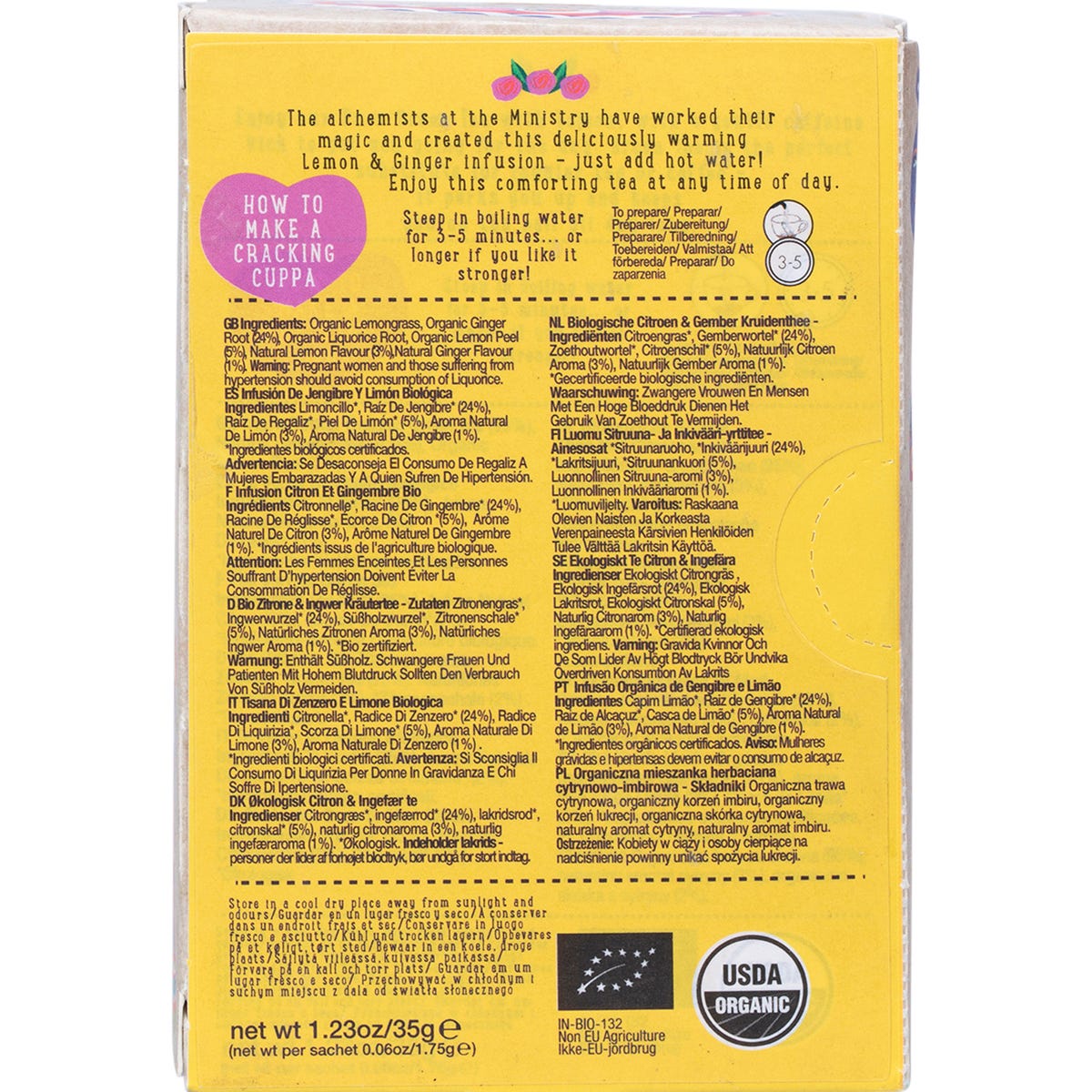 Ministry of Tea Organic Lemon & Ginger Infusion Tea Bags 20 Pack Payless 4 Organics