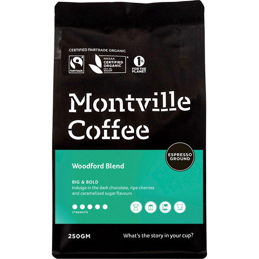 Montville Coffee Coffee Ground Espresso Woodford Blend 250g Payless 4 Organics