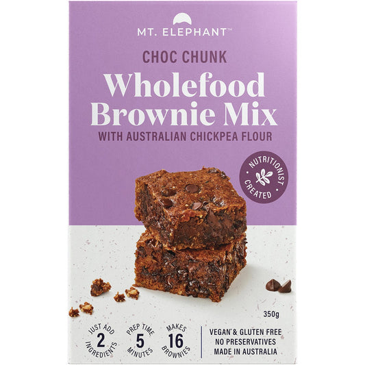 Mt. Elephant Wholefood Brownie Mix Choc Chunk 350g (Pack of 5) Payless 4 Organics