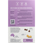 Mt. Elephant Choc Chunk Wholefood Brownie Mix 350g box with nutritional labels and a stack of brownies on the side.