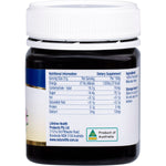 Side view of a 250g jar of Natural Life Manuka Honey MGO 550 with a black and gold label on a white background.