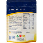 The back label of a 250g jar of Natural Life Bee Pollen Granules showing directions, storage, and nutritional facts.