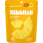 80g bag of Nibblish Gently Baked Pineapple chunks, featuring a yellow and white package with a pineapple illustration.