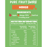 A pack of Nibblish Mango Pure Fruit Swirls and two yellow fruit twists on a white background.