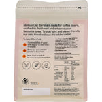 Back of a 300g pouch of Nimbus Oat Barista Milk Powder showing nutritional information and directions for use.