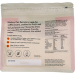 Back of Nimbus Oat Barista Milk Powder 500g pouch with nutritional facts and usage instructions on a white background.
