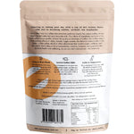 Back of a 120g Not Coffee Caramel tub showing nutritional information and ingredients on a white background.