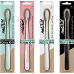 A pack of eight NFco. Bio Toothbrushes in assorted colors with soft bristles and biodegradable cornstarch handles.