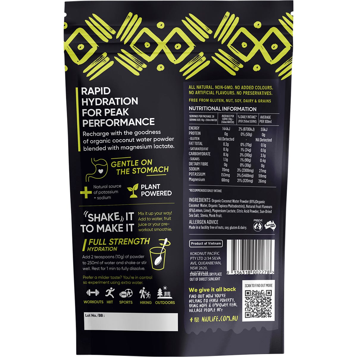 Niulife Hydrate Electrolyte Powder Lemon & Lime 200g