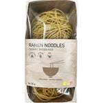 Nutritionist Choice 180g pack of organic brown rice ramen noodles with a green label and product illustrations.