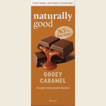 Naturally Good Gooey Caramel Filled Chocolate Block 100g with a rich, flowing caramel center.