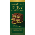 Naturally Good Dubai Inspired Chocolate Block 100g pack with a green pistachio and gold design on a white background.
