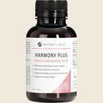 Nature's Help Harmony Plus 120 capsules tub for menopause relief, featuring a pink and white label.