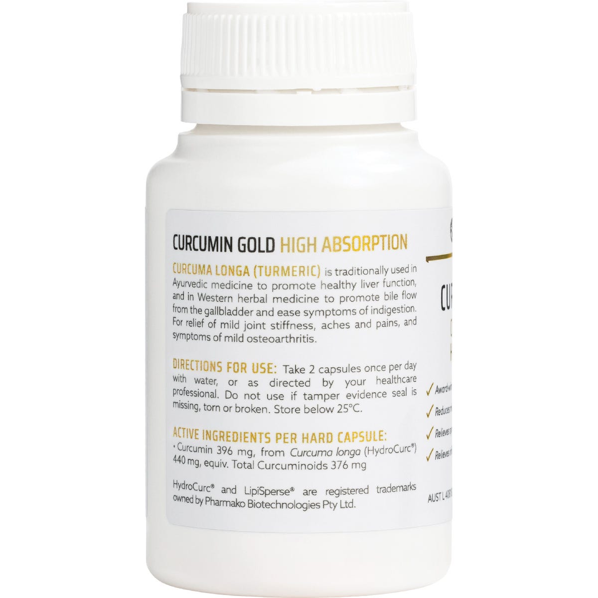 Nature's Help Curcumin Gold 60 capsules in a black bottle, shown from a side angle on a white background.