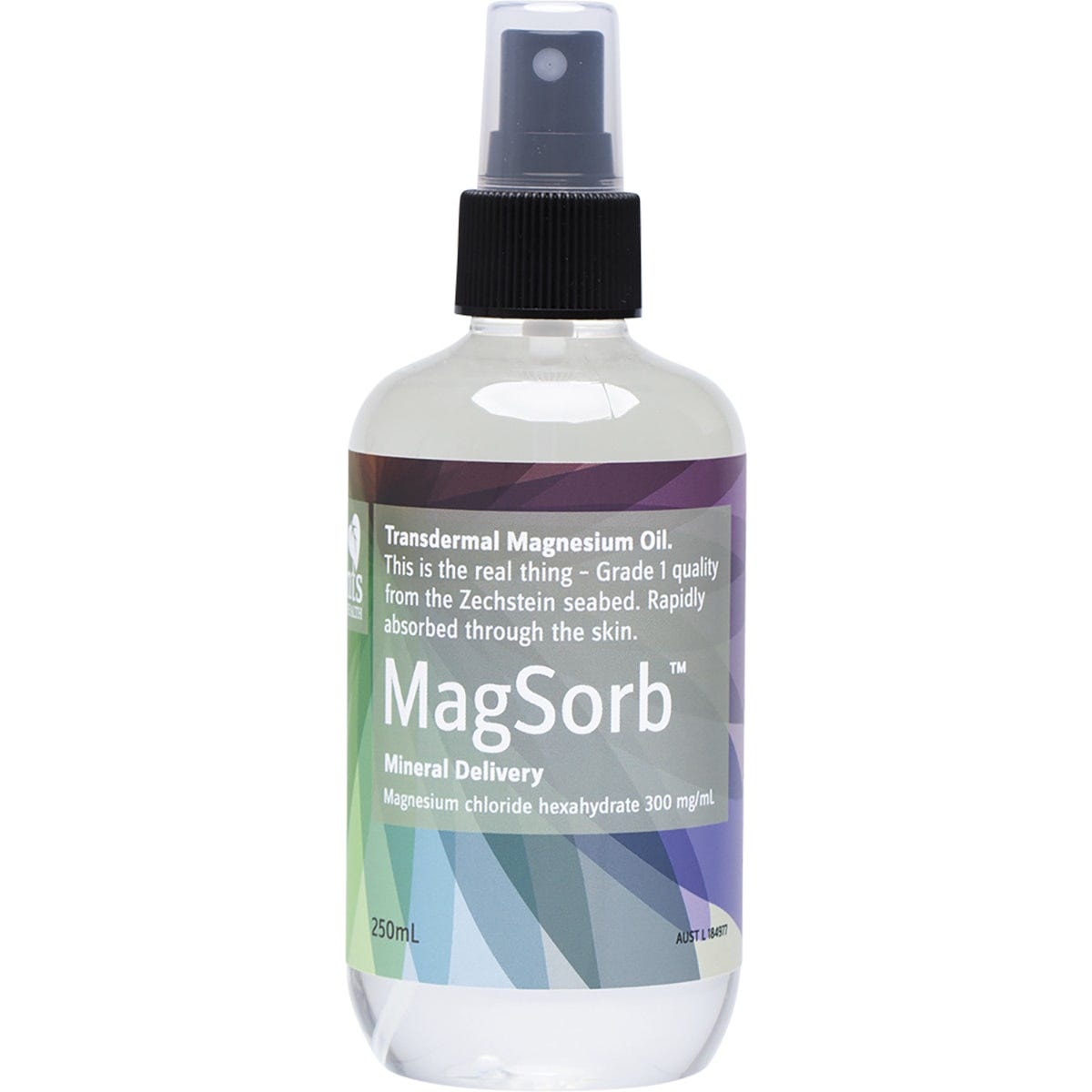 NTS Health MagSorb Magnesium Oil 250ml spray bottle with a white and blue label on a clean white background.