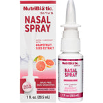 NutriBiotic Nasal Spray 29.5ml bottle and packaging featuring grapefruit seed extract on a white background.