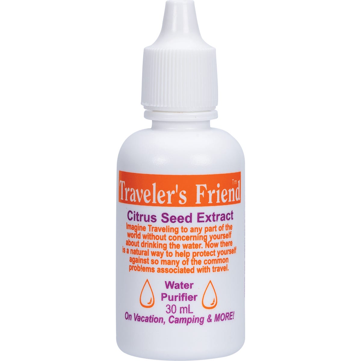 Nutribiotic Traveler's Friend 30ml bottle of concentrated citrus seed extract liquid drops for water purification.