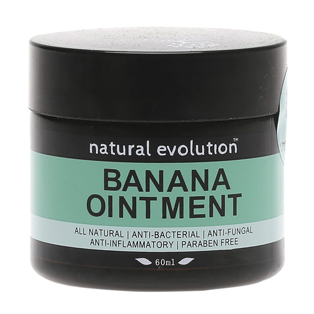 60ml jar of Natural Evolution Banana Ointment, a 100% natural healing treatment for skin, muscles, and joints.