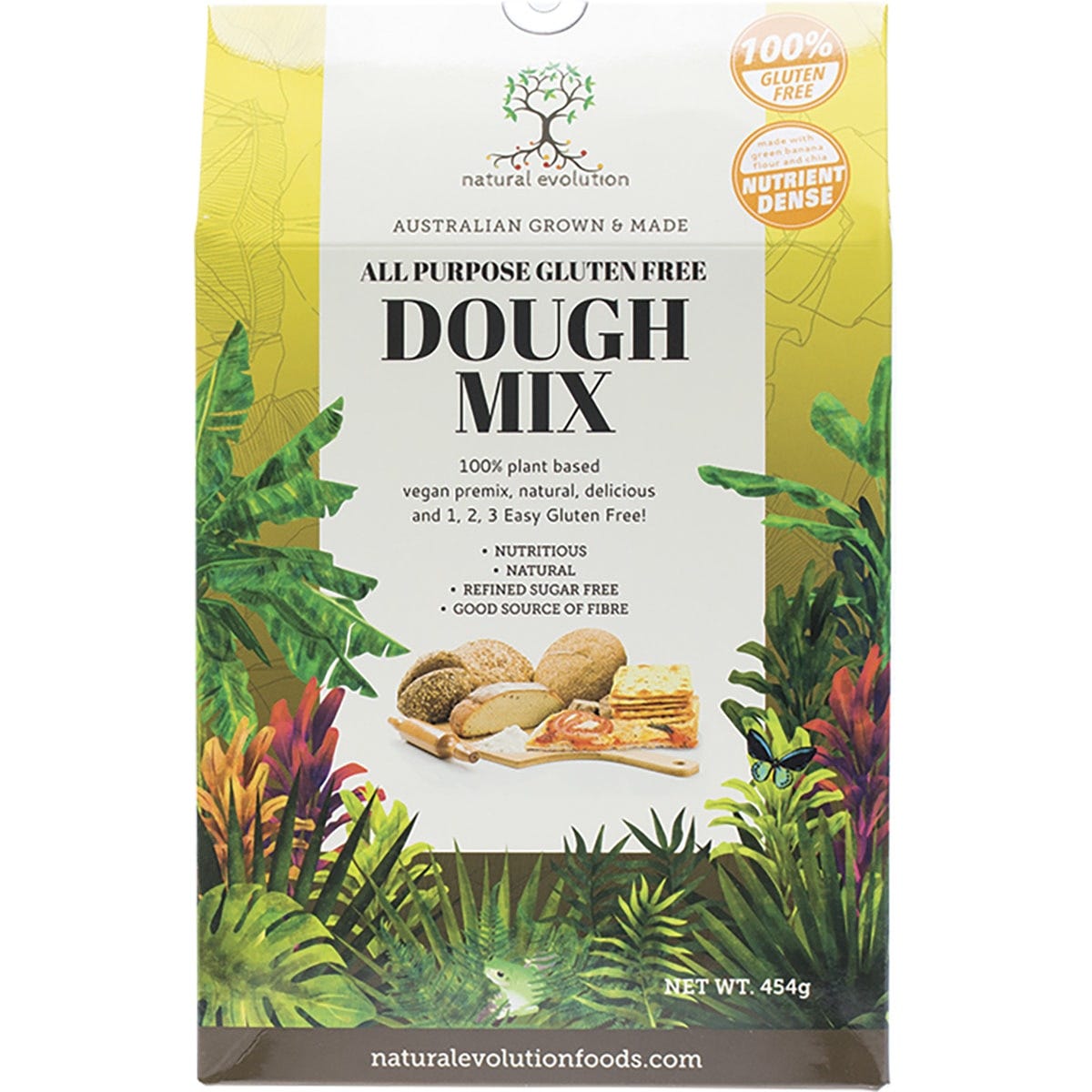 454g bag of Natural Evolution All Purpose Dough Mix for gluten-free and vegan baking.