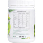 Side view of Natural Evolution GH+ Green Banana Resistant Starch 400g tub showing nutrition facts and benefits.