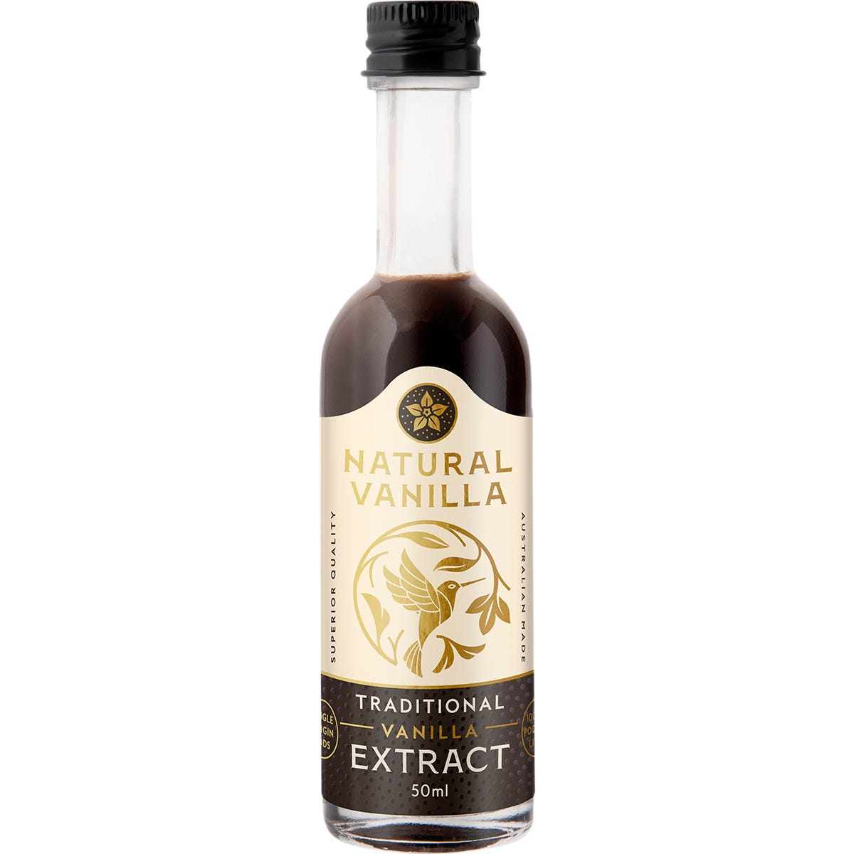 Natural Vanilla Company Traditional Vanilla Extract 50ml bottle with a brown and white label.