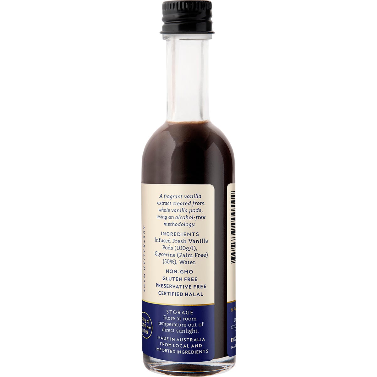 Natural Vanilla Company 50ml alcohol-free vanilla extract bottle shown from a left-side angle.