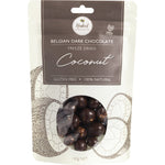 100g bag of Naked Chocolate Co freeze dried coconut pieces coated in dark chocolate and toasted organic coconut.