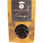 100g bag of Naked Chocolate Co Freeze Dried Orange Dark Chocolate with orange and chocolate illustrations.