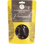 100g bag of Naked Chocolate Co Freeze Dried Pineapple coated in dark chocolate on a white background.