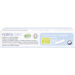 Back of Natracare Regular Tampons 20 pack showing 100% organic cotton ingredients and plastic-free disposal information.