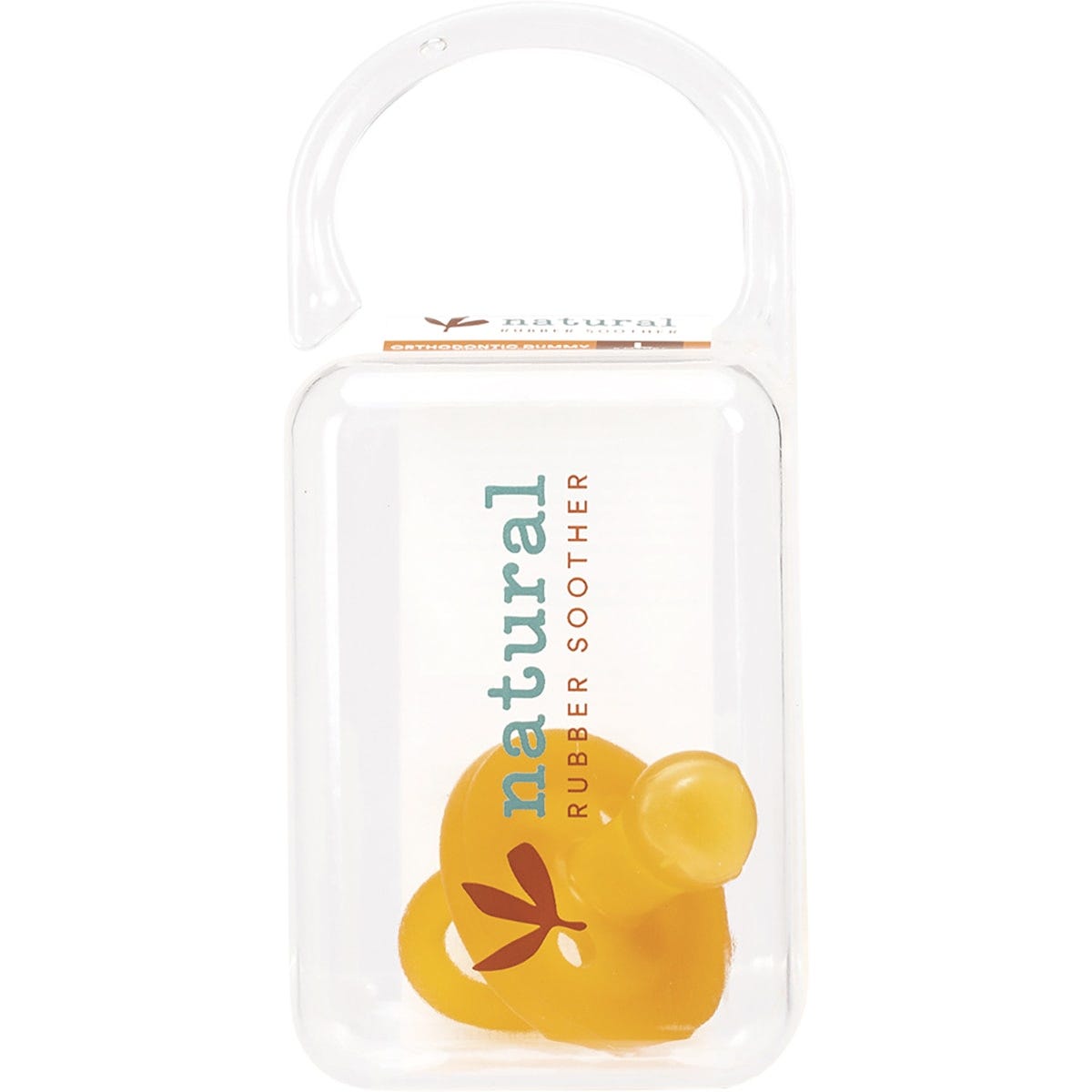 Large natural rubber orthodontic soother for babies 6 months plus, featuring a one-piece design and round shield.