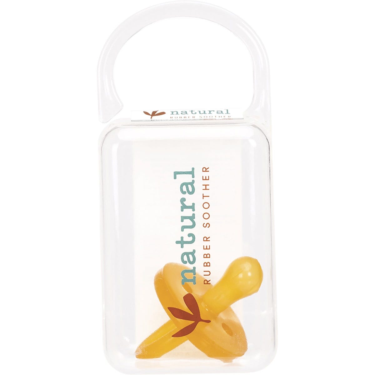 Single-piece natural rubber pacifier with a small rounded nipple and large shield for babies 0-3 months.