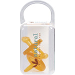 Two pack of natural rubber orthodontic soothers for babies 6 months plus with a large round shield.