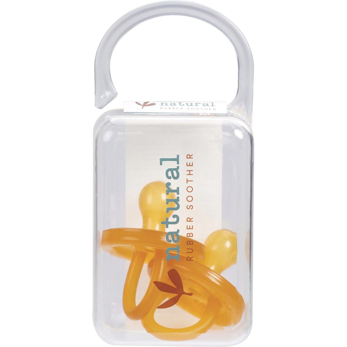 Two medium round natural rubber soothers in a twin pack for babies aged 3-6 months.