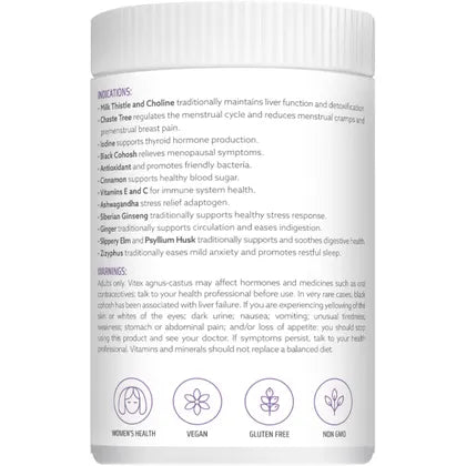 300g tub of Nature's Help Fem Balance featuring a white label with botanical illustrations on a white background.