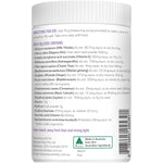 Side view of a 300g Nature's Help Fem Balance tub showing the ingredients list and nutritional information.