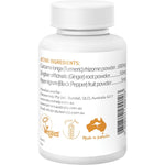 Side view of Nature's Help Organic Turmeric 120 capsules bottle showing organic logos and nutritional benefits.