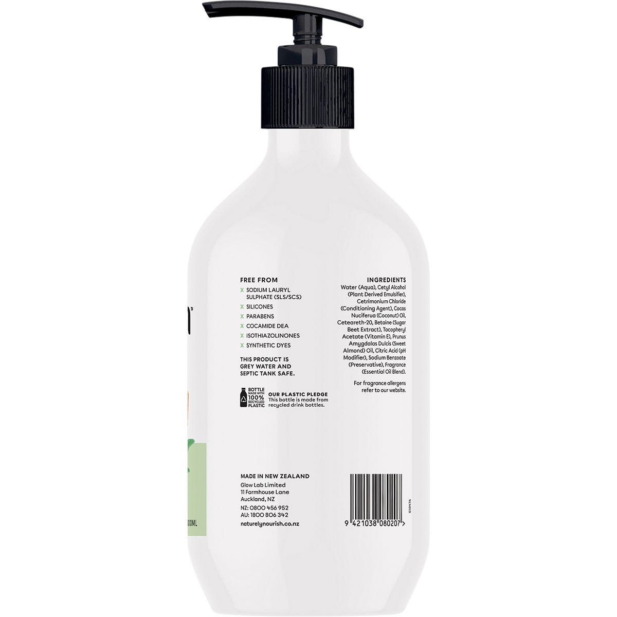 800ml bottle of Naturely Nourish Balance Conditioner for normal hair with coconut and sweet almond oils.