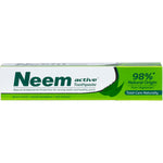 Neem Active Toothpaste 100g tube and box featuring green neem leaves and a white and green design.