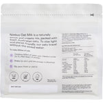 Back of a 500g Nimbus Oat Milk Powder pouch showing ingredients, nutritional information, and preparation instructions.