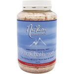 1kg tub of Nirvana Organics Himalayan Crystal Salt Detox Bath Soak with pink crystals and botanical illustrations.