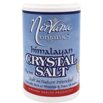 Nirvana Organics 125g Himalayan Salt Fine Shaker featuring a clear bottle with pink salt and a white lid.